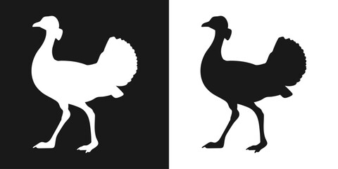 Vector set of decorative, detailed, isolated bustard birds in black on white background