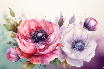  Watercolor Flowers Banner for Mother's Day, Generative AI	