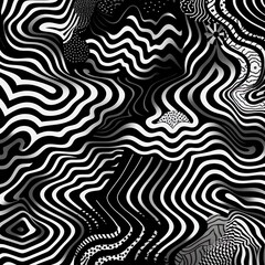 An eye-catching, vector seamless pattern consisting of various striped geometric elements, such as lines, waves, and zigzags, creating a visually striking abstract texture. - Generative AI, Generative