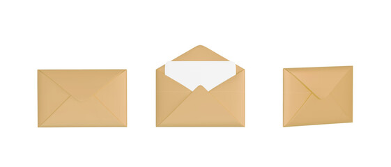  3D Vector Illustrations     Set of yellow mail envelope icon. Folded and unfolded envelope mockup. Mail and e-mail. Email message vector illustration on white isolated background