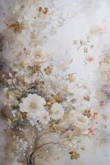 toile de fond texturée avec beaucoup de petites fleurs éthérées, style de peinture florale chinoise - 595275642