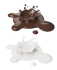 Chocolate and milk splash, 3d rendering.