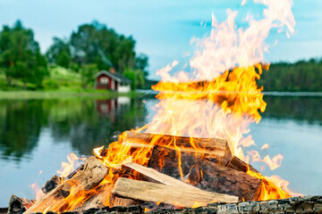 Traditional midsummer bonfire in Levi, Finland