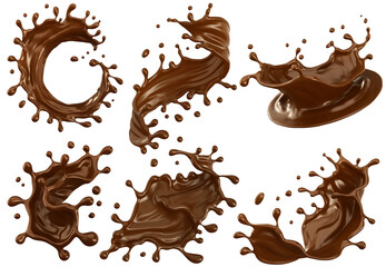 set of chocolate or cocoa splash with clipping path, 3d rendering.