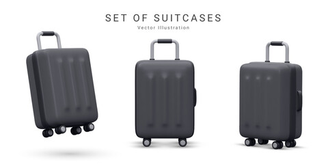 Set of realistic plastic suitcases. Travel bag isolated on white background. 3D Vector Illustration