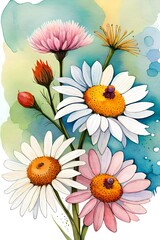 wildflower bundle isolated watercolor on completely white background pastel colors