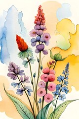 wildflower bundle isolated watercolor on completely white background pastel colors