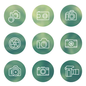 camera, dslr, aperture, round line icons