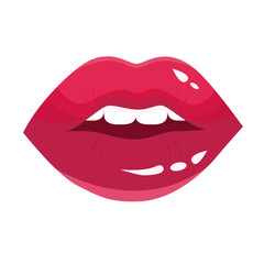 Vector sexy red lips icon in red lipstick. Image Women's Lips are smiling. .Red, sexy female lips, an air kiss, beautiful lips, beauty, red lipstick, cosmetics.