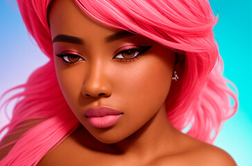 Fat african american with big breasts. Portrait of black woman with overweight. Generative AI.