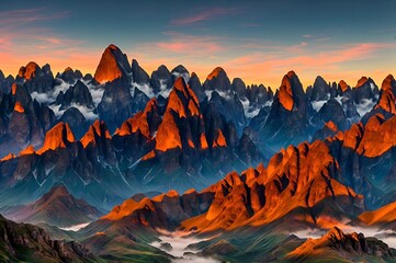 Mountain range at sunrise made with generative ai