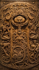 Fototapeta na wymiar ancient viking artwork depiction of odin woodwork di , Generative AI