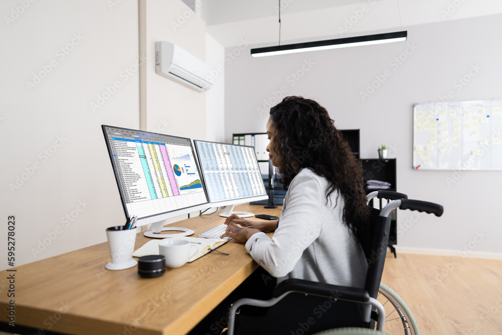 Poster business data analyst working with spreadsheet