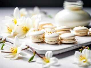 Obraz na płótnie Canvas Homemade sweet Vanilla macarons. Generative AI
