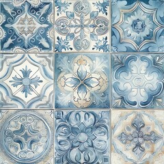 An elegant, seamless pattern composed of a variety of decorative ceramic tiles, forming a sophisticated wall design. - Generative AI, Generative, KI.