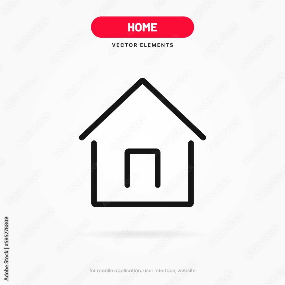 Poster Minimal modern home, homepage, base, main page, house push button icon emblem symbol, sign. 3d blue home icon. Mobile app icons. Device UI UX mockup. Isolated vector elements.