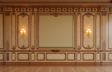 A classic interior with wood paneling. 3d rendering
