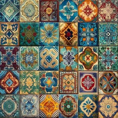A vibrant, seamless pattern showcasing a colorful assortment of ceramic tiles, creating a striking wall design. - Generative AI, Generative, KI.