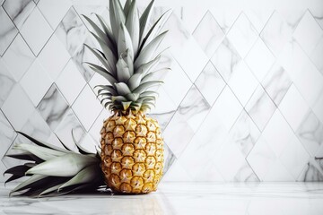 Pineapple pattern on white background with geometric shapes. Generative AI