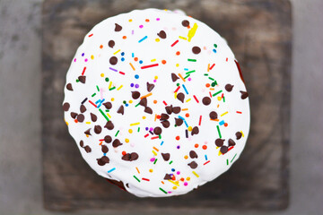 Sweet homemade Eater cake called Paska and Kulich.