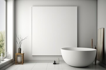 Fototapeta na wymiar Modern bathroom with a large blank canvas. Mockup copyspace template created using generative AI tools