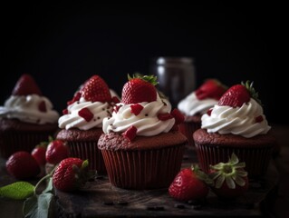Homemade pink sweet cupcakes strawberries. Generative AI