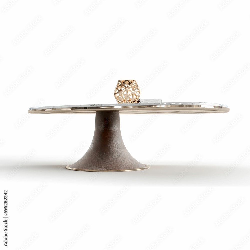Poster 3d rendering of a table with an abstract vase on it isolated on a white background.