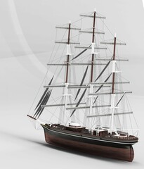 Sailing vessel on a white background, 3D rendered