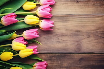 tulips flower with copy space on vintage wooden background