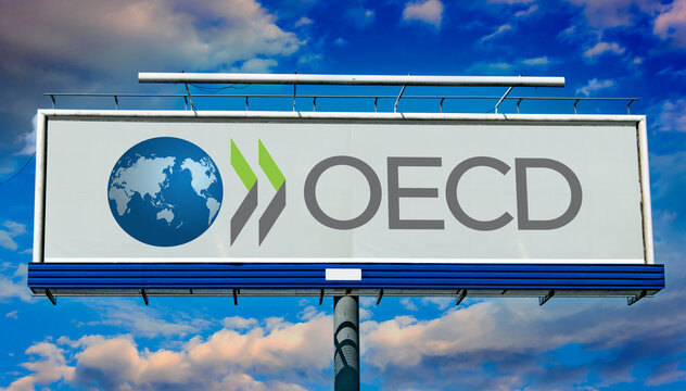 Billboard displaying logo of the OECD