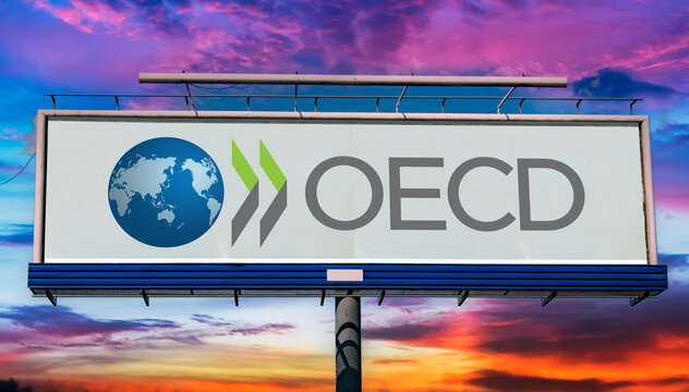 Billboard displaying logo of the OECD