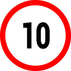 Speed limit icon sign. Set of red road signs of 10-200 kmh. Circle standard road sign.