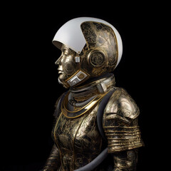 Une sculpture en marbre, statue d'une personne stoïcienne grecque ou romaine, représentant le stoïcisme. Avec de l'or et du noir, kintsugi