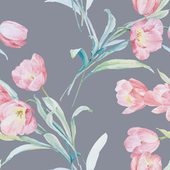 Very elegant watercolor pink tulips