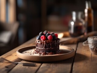 Obraz na płótnie Canvas tasty homemade chocolate cake on table. Generative AI