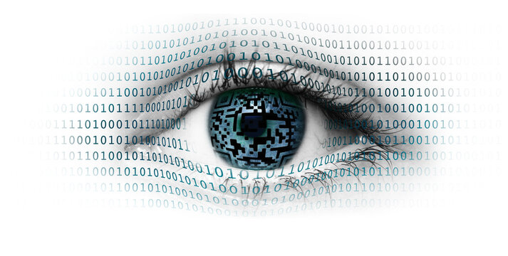 Auge mit digitalem QT-Code isoliert
