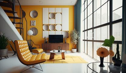Bauhaus living room house style interior design AI Generated image - obrazy, fototapety, plakaty