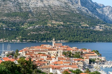 Naklejka na ściany i meble Cityscape of amazing old town Korcula on Korcula island in Adriatic sea in Croatia