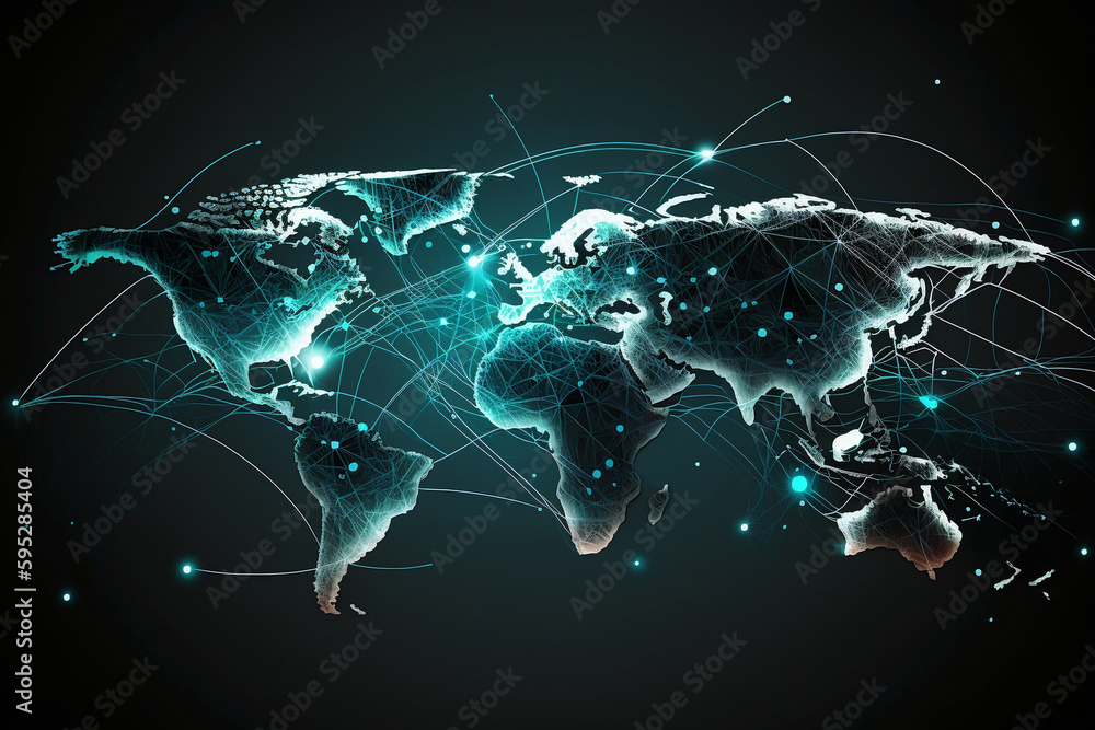 Wall mural global network connection - illustration - world map point and line composition - concept of global