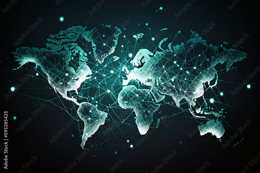 Wall mural global network connection - illustration - world map point and line composition - concept of global