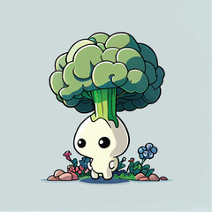 cute Broccoflower-vegetable character, cartoon, children book style, artistic, theme print design, for t-shirt print and case, Illustrator
