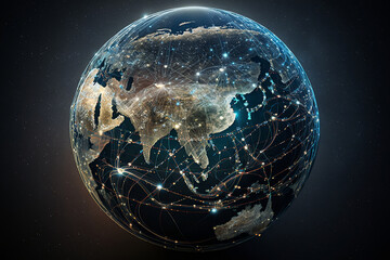 Global network connection - Illustration - World map point and line composition - concept of global