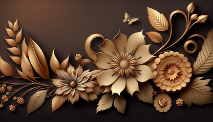 Beautiful gold color flower with leaves floral design AI Generated