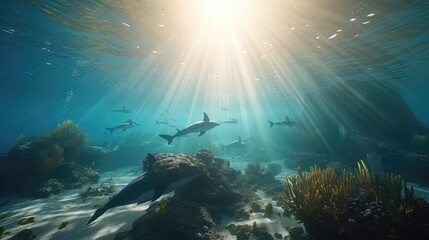 Playful Pod: Dolphins in Sunlit Coral Reef 1. Generative AI