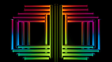 Fototapeta premium Colorful Neon Light Rectangles on Black Background, generative AI