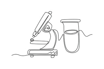 Continuous one line drawing microscope checking blood. World blood day concept. Single line draw design vector graphic illustration.