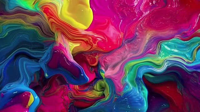 Colored abstract liquid motion video, creative fluid background with slow flowing texture, mixing material