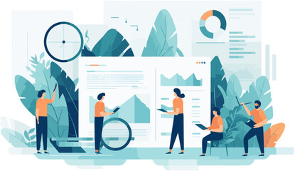 Marketers research marketing opportunities chart. Marketing research, marketing analysis, market opportunities and problems concept. Isolated illustration