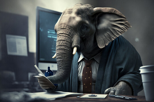 Portrait of elephant dressed in a formal business suit, generative AI.