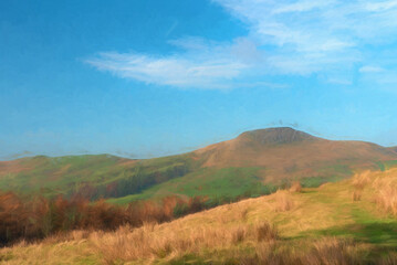 Fototapeta na wymiar A digital watercolour of Shutlingsloe Hill in the Peak District National Park.